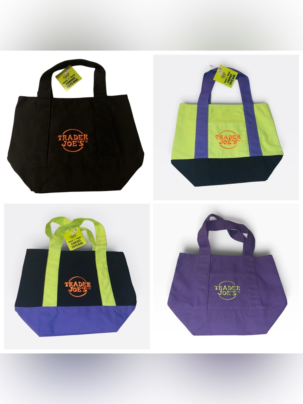 Trader Joe’s 2026 Halloween Mini Canvas Tote Bags NWT Lot of 4 Trick or Treat